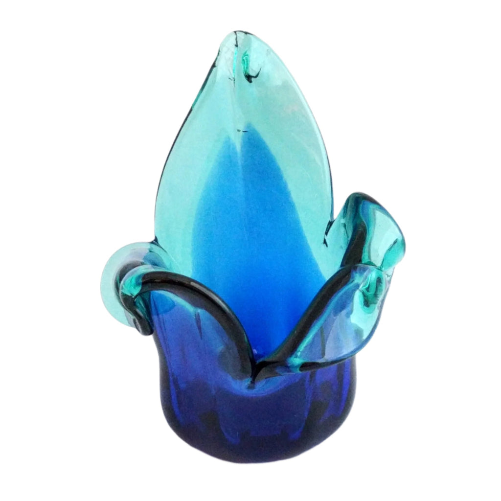Blue aqua Murano glass vase and candleholder, handmade Italian glass, 13cm