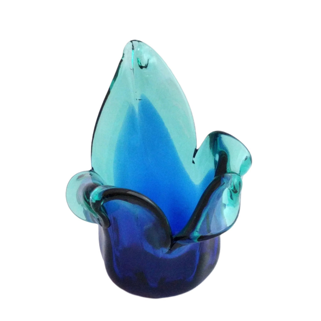 Handcrafted Murano glass vase in aqua blue, 13cm tall, beautiful centerpiece