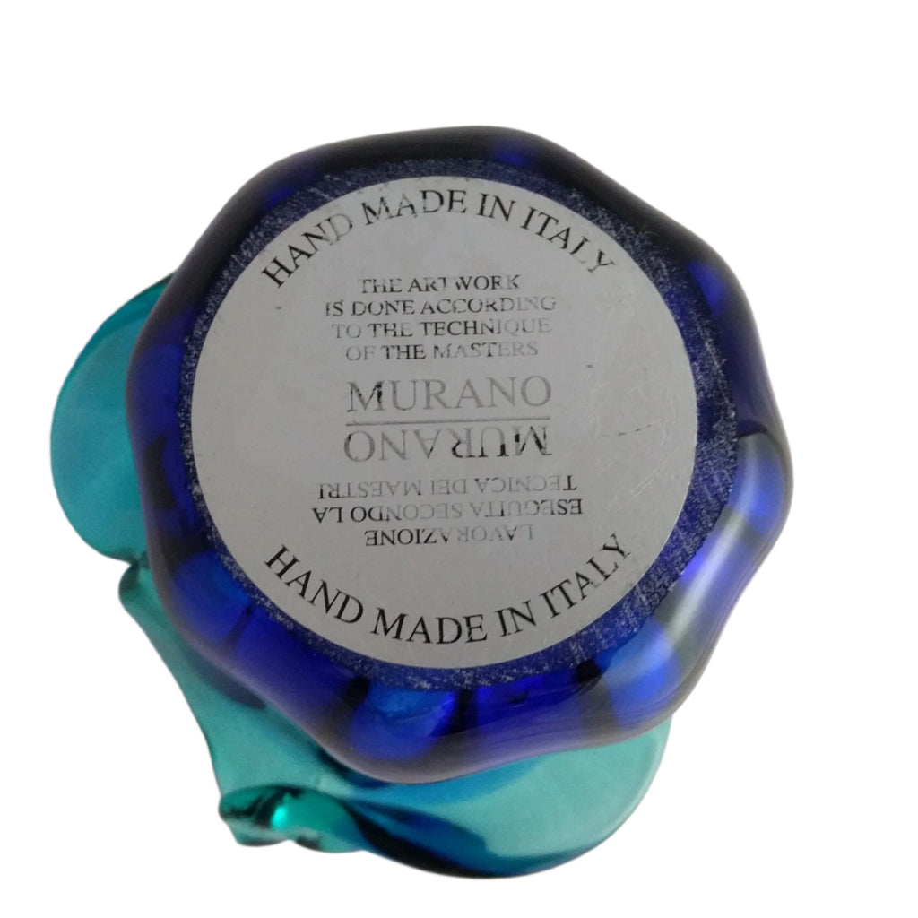 Authentic Murano glass vase and candleholder, aqua blue and turquoise, 13cm tall, made in Italy - Hand-blown Murano glass vase, aqua turquoise color, with original label, perfect as a centerpiece