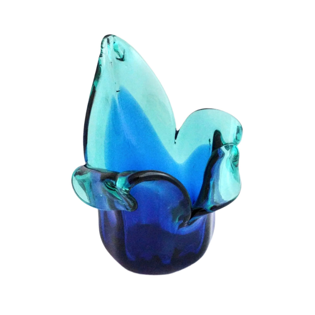 Authentic Murano glass vase and candleholder, aqua blue and turquoise, 13cm tall