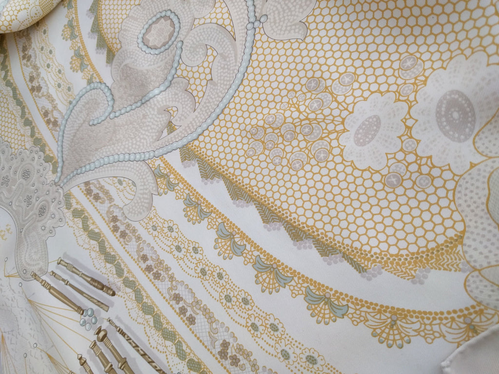 Hermès Scarf – "Doigts de Fée" by Caty Latham, 2000 Collectible Silk Scarf, Tribute to Lace-Making Art, 89cm Square, Made in France