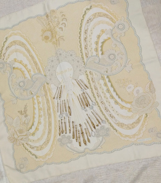Hermès Scarf – "Doigts de Fée" by Caty Latham, 2000 Collectible Silk Scarf, Tribute to Lace-Making Art, 89cm Square, Made in France