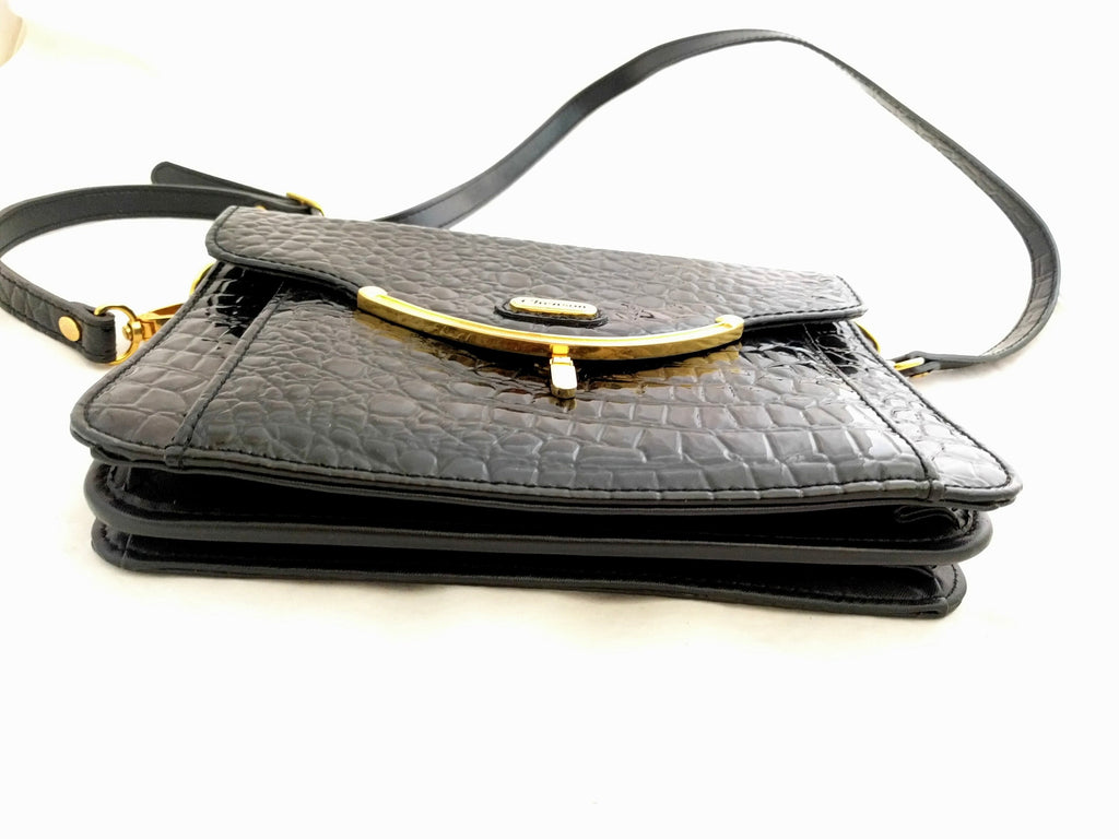 Vintage Chenson Black Embossed Leather Handbag – Crocodile-Embossed Shoulder Bag with Removable Strap, 1980s Designer Purse