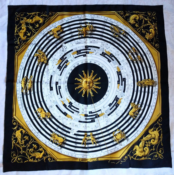 Hermes scarf DIES ET HORE Françoise Façonnet hermes scarf silk square scarf collectible Hermes Astrology scarf Rare Made in France vintage