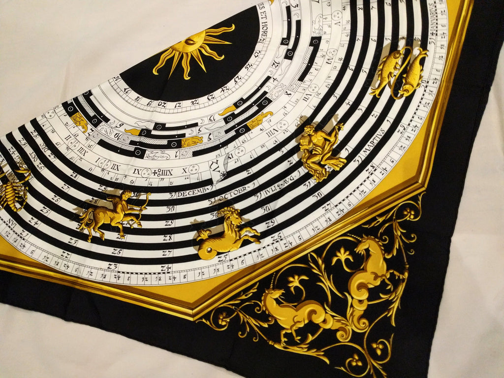 Hermes scarf DIES ET HORE Françoise Façonnet hermes scarf silk square scarf collectible Hermes Astrology scarf Rare Made in France vintage