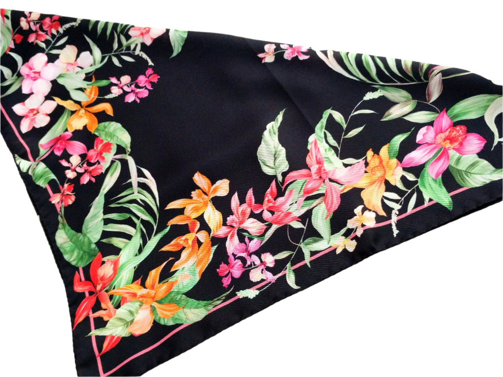 Italian silk scarf - small size Como silk scarf - Made in Italy - Black silk scarf