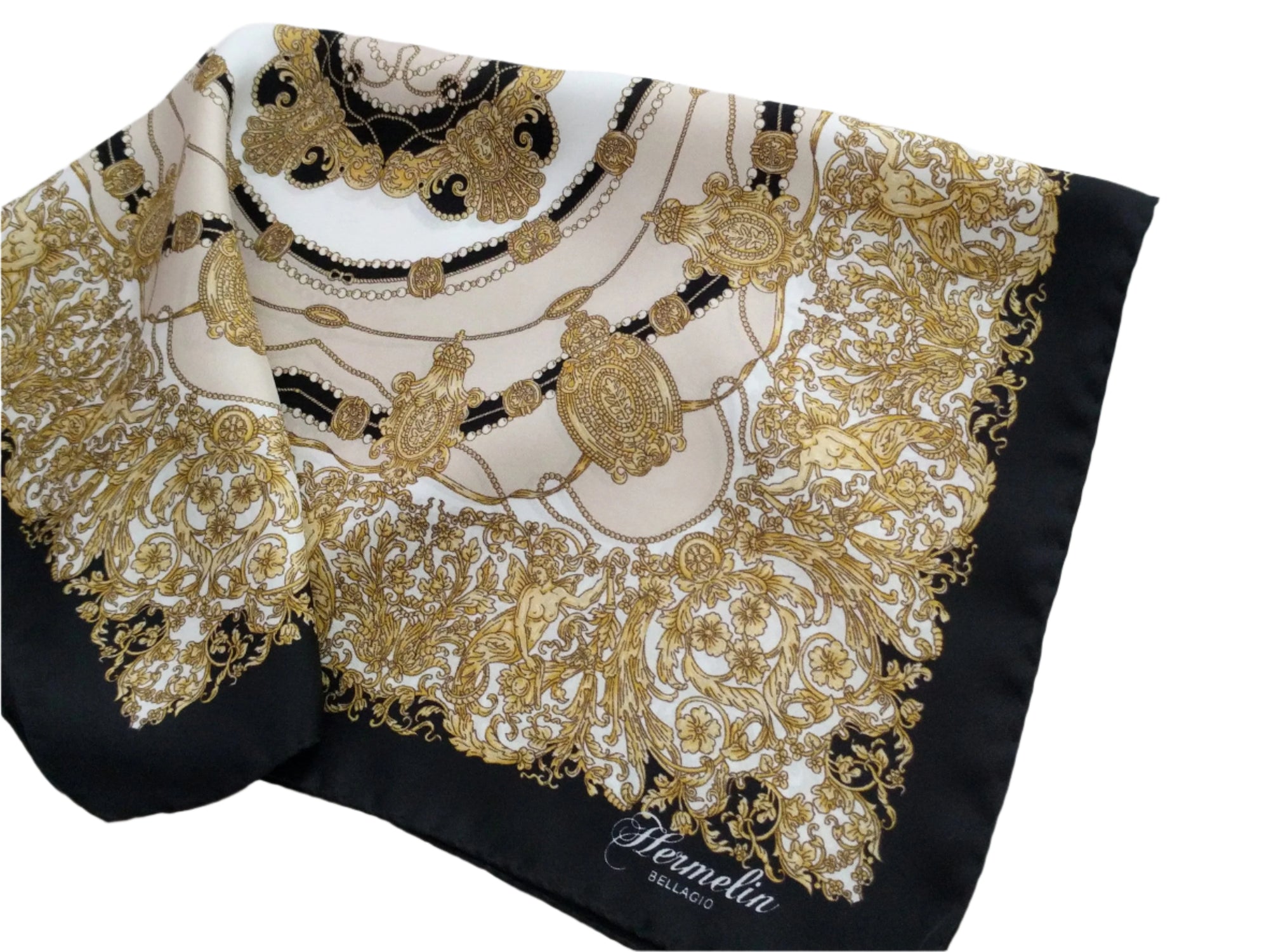 Italian Silk Scarf – Small Black Como Silk Scarf, Made in Italy, 19.5" Square, Elegant Rolled Edges