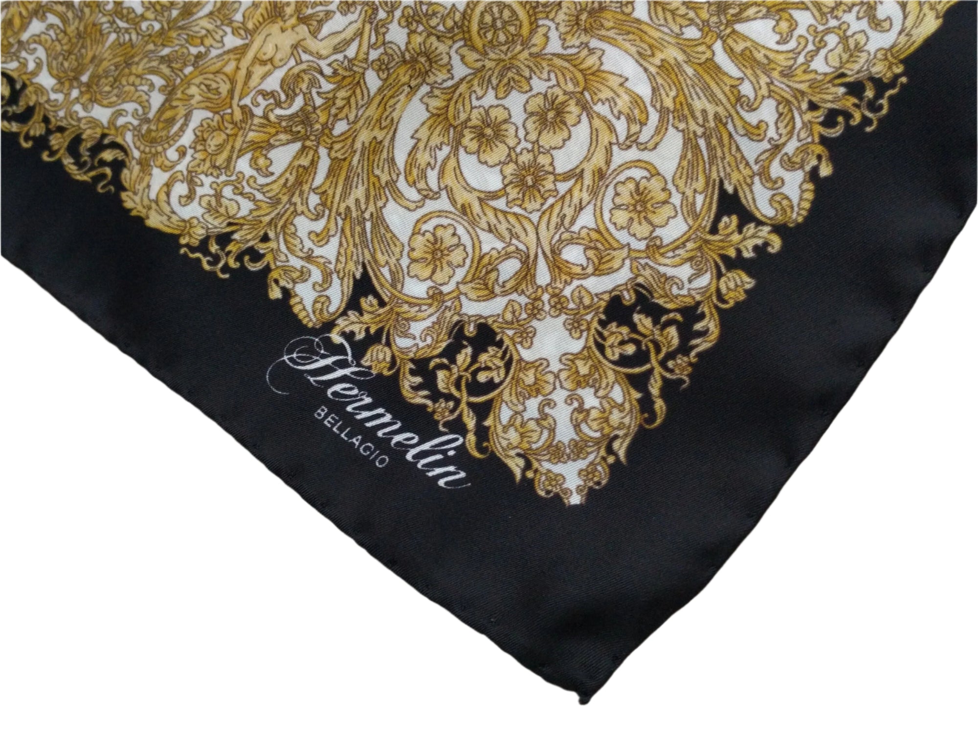 Italian Silk Scarf – Small Black Como Silk Scarf, Made in Italy, 19.5" Square, Elegant Rolled Edges