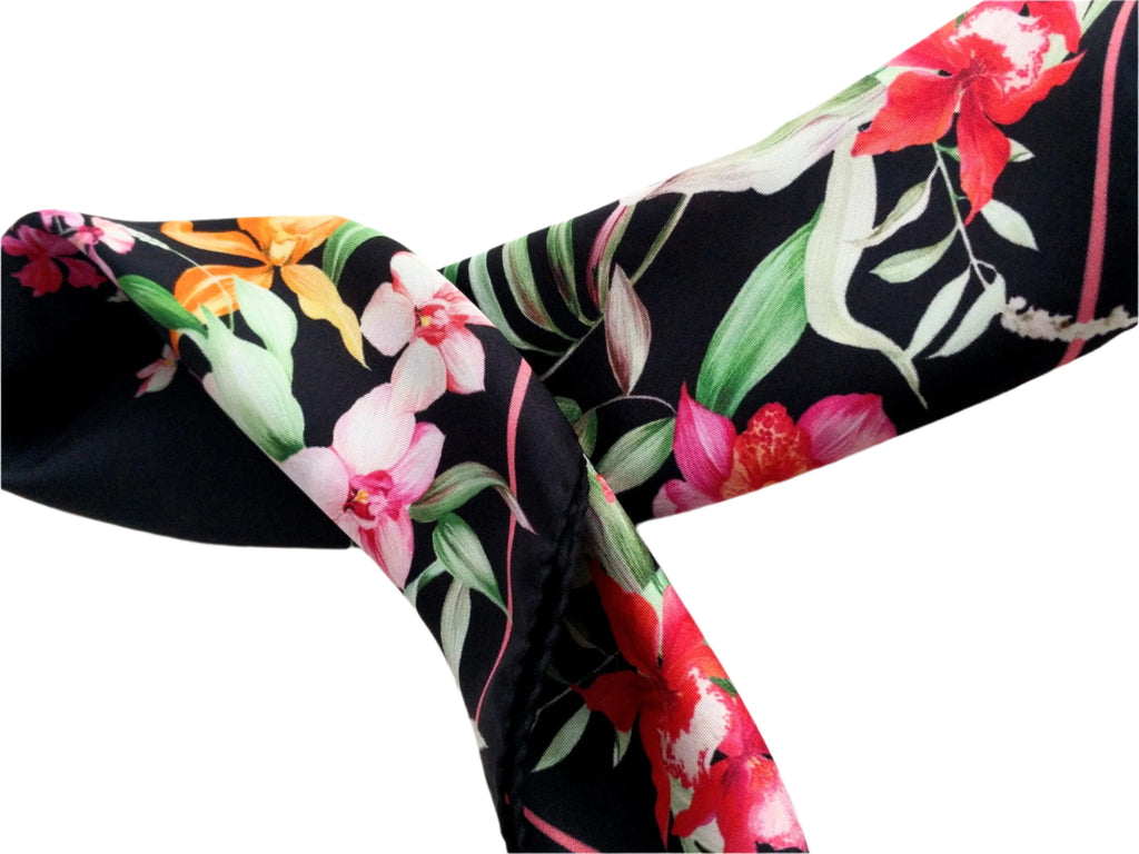 Italian silk scarf - small size Como silk scarf - Made in Italy - Black silk scarf