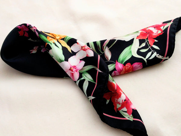 Italian silk scarf - small size Como silk scarf - Made in Italy - Black silk scarf