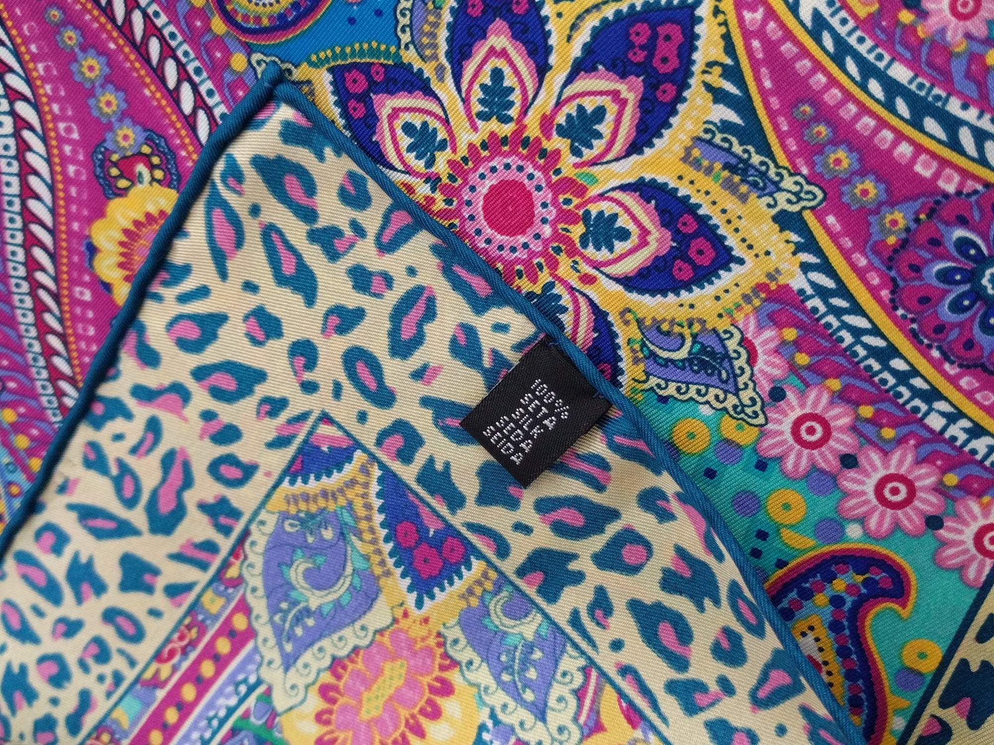 Italian Silk Scarf – Small Multi-coloured Como Silk Scarf, Made in Italy, Pink, Purple, Blue, 19.5" Square with Rolled Edges