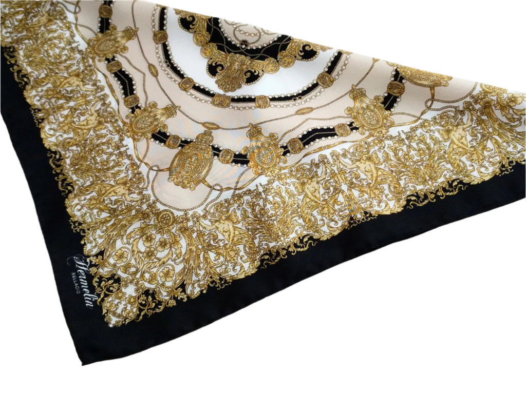Italian Silk Scarf – Small Black Como Silk Scarf, Made in Italy, 19.5" Square, Elegant Rolled Edges