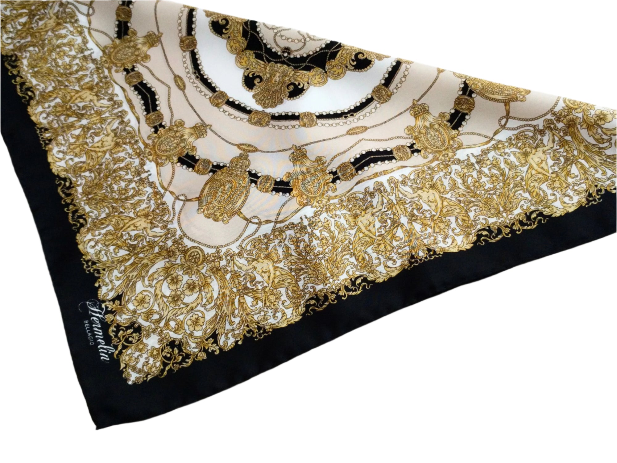 Italian Silk Scarf – Small Black Como Silk Scarf, Made in Italy, 19.5" Square, Elegant Rolled Edges