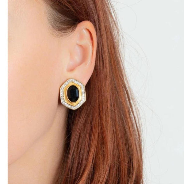 &quot;Signed LANVIN Germany vintage earrings black with crystals&quot;