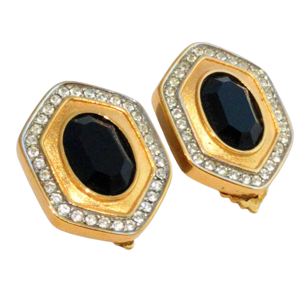 &quot;Signed LANVIN Germany vintage earrings black with crystals&quot;