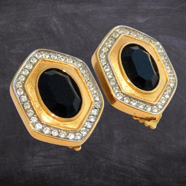 &quot;Signed LANVIN Germany vintage earrings black with crystals&quot;