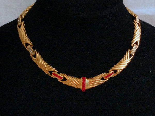 Eisenberg Gold-Plated Necklace – Jewel Accented, Braided Pattern, Signed, 1940s Designer Necklace
