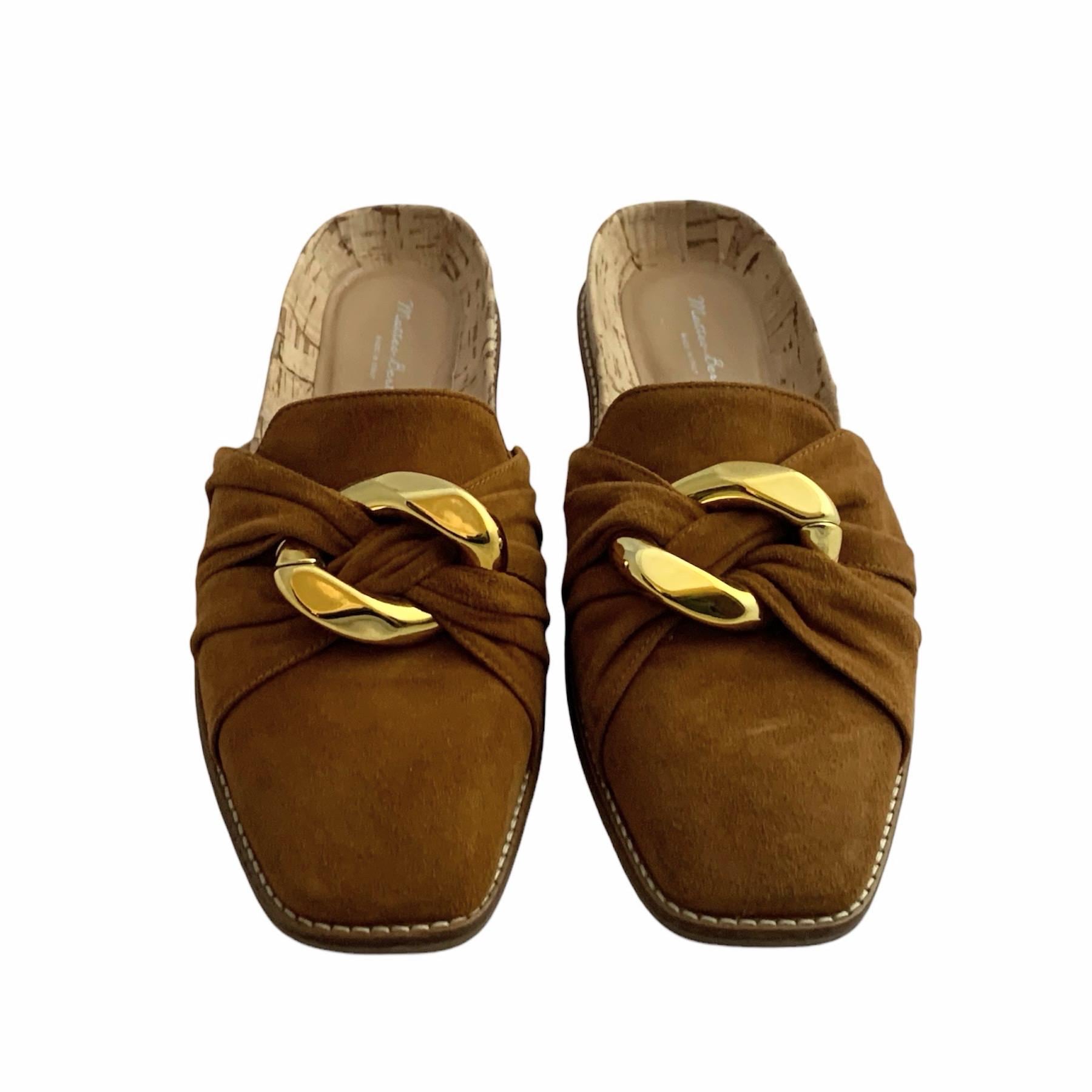 Matteo Bertoni brown suede and leather mules, handmade in Italy, size 37.5