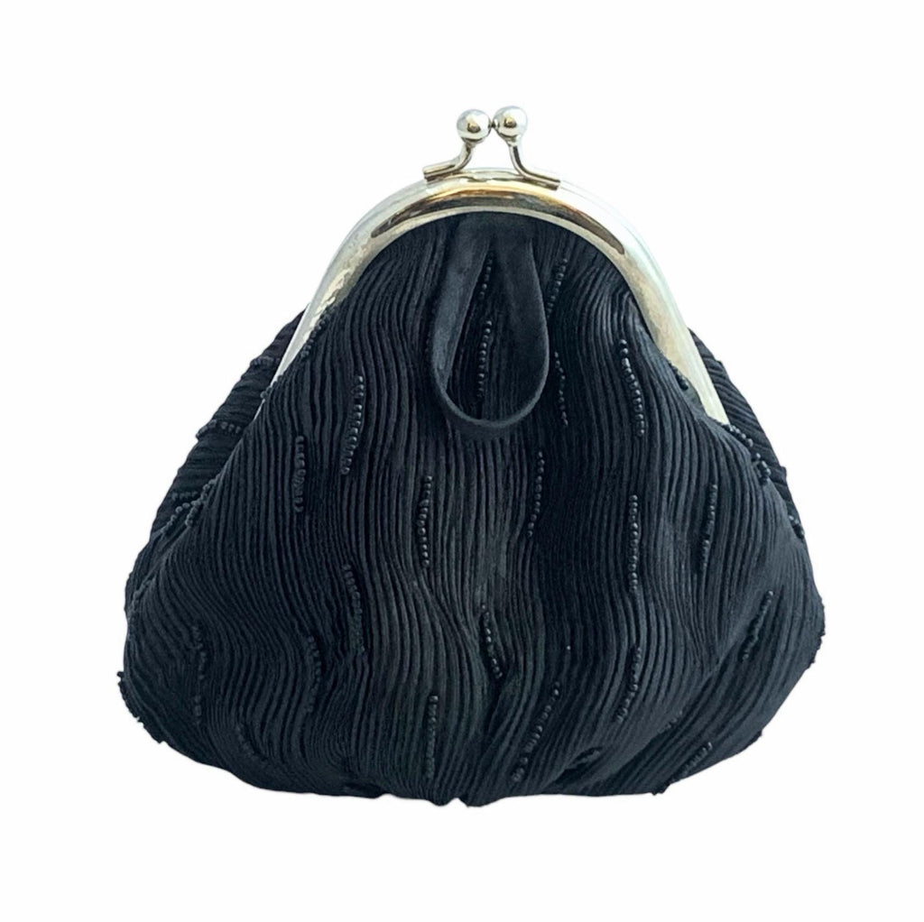 Elegant black evening purse with beaded design, perfect for formal events