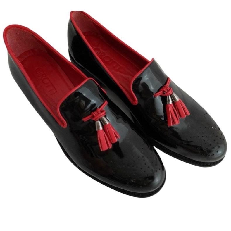 Luxury loafers in black and red patent leather, Girotti design