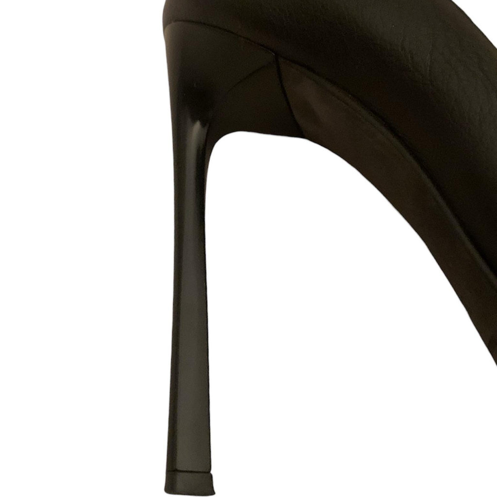 Sleek Lanvin black stiletto shoes, snap closure, elegant Italian design