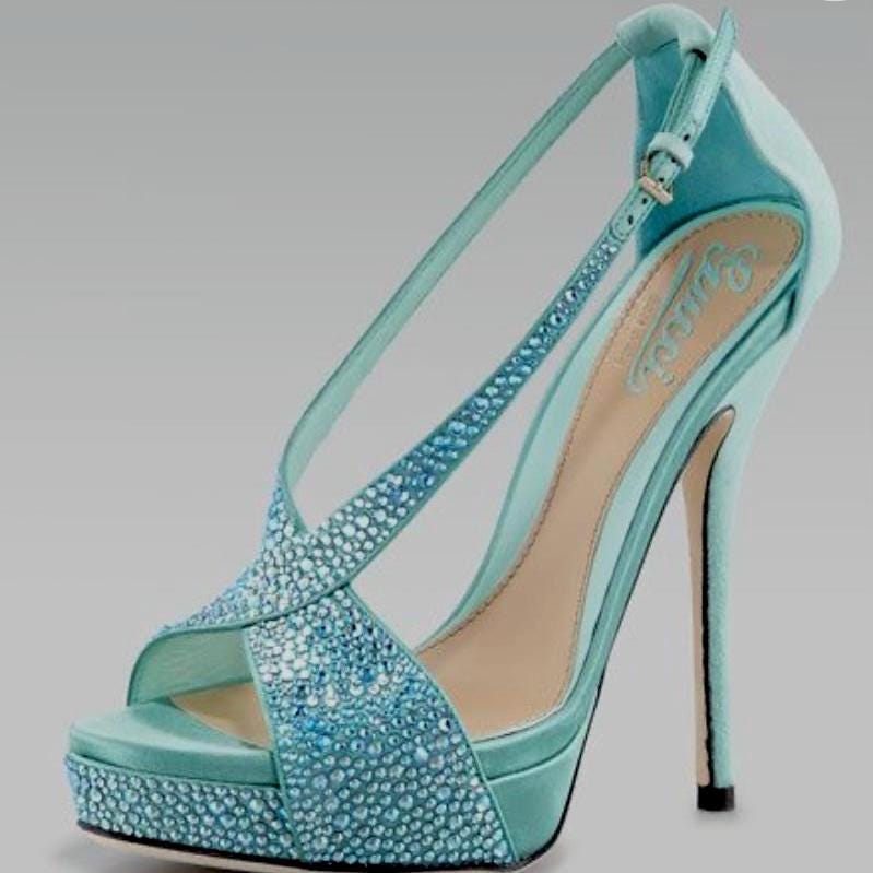 Gucci crystal-adorned blue sandals, elegant wedding shoes, size 38