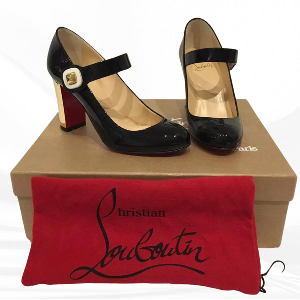 Christian Louboutin BIBABA Mary Jane Pumps – Vintage-Style Leather Heels, Iconic Red Soles, Timeless Elegance