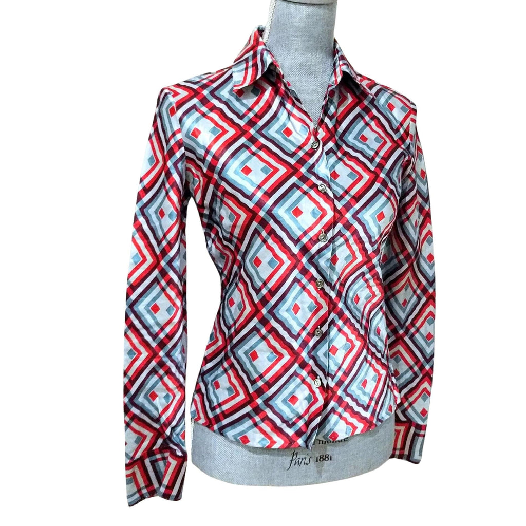 Designer Louis Vuitton ladies top, rare fitted blouse, blue, red, white, maroon - Louis Vuitton rare ladies blouse