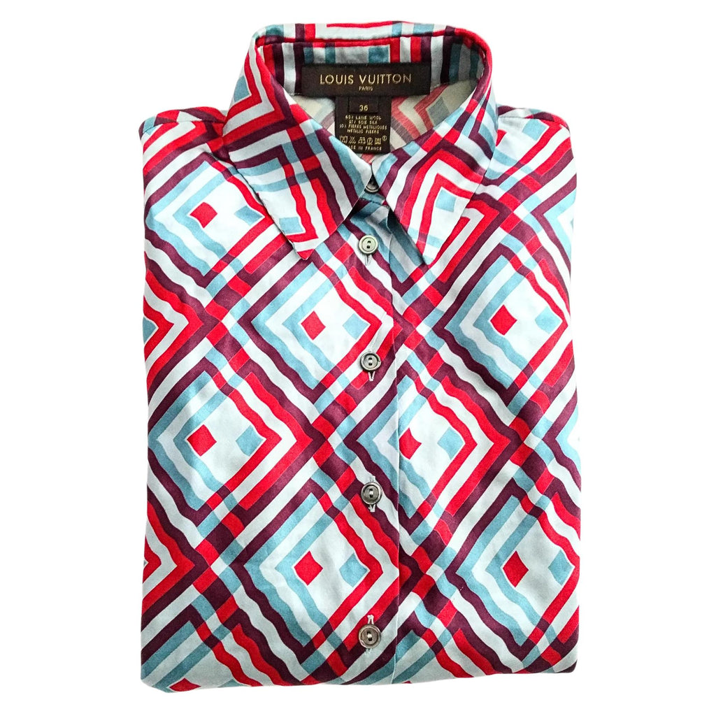 Louis Vuitton wool and silk metallic blouse, elegant French designer top - Louis Vuitton fitted blouse size 36
