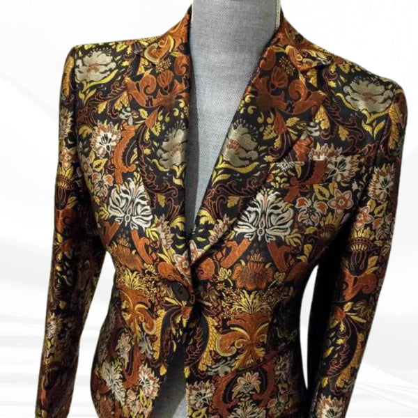 Richard Tyler Brocade Blazer – Rare Silk Gold Jacquard Blazer, Luxury Designer Blazer, Vintage Statement Piece