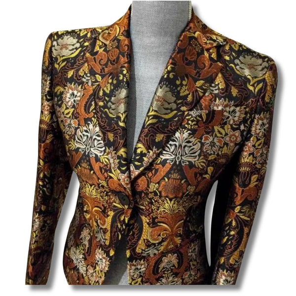 Richard Tyler Brocade Blazer – Rare Silk Gold Jacquard Blazer, Luxury Designer Blazer, Vintage Statement Piece
