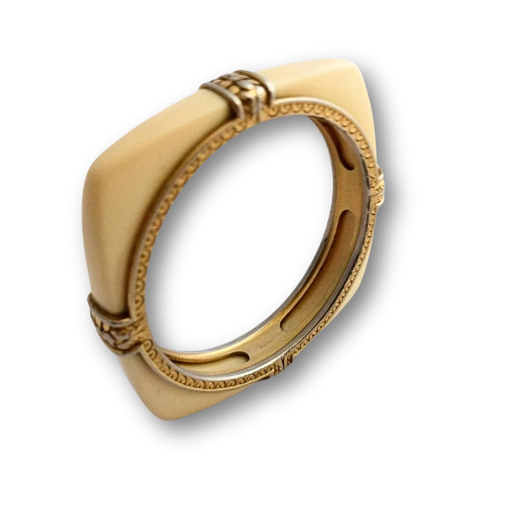Ivory white Lucite bangle by TRIFARI, gold-plated, vintage 1970s