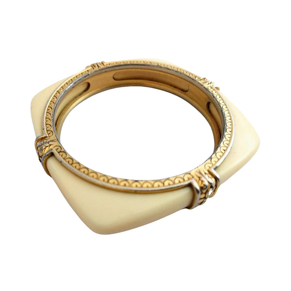 Trifari Bracelet - Vintage Signed Crown TRIFARI Bangle with Lucite Charm, Elegant Design, Timeless Jewelry Fashion