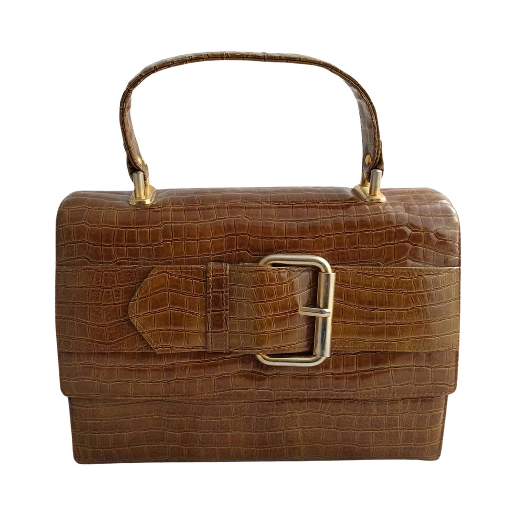 Vintage Coret Faux Croc Top Handle Bag – Rare 1950s/60s Purse, Made in Canada, Pristine Condition