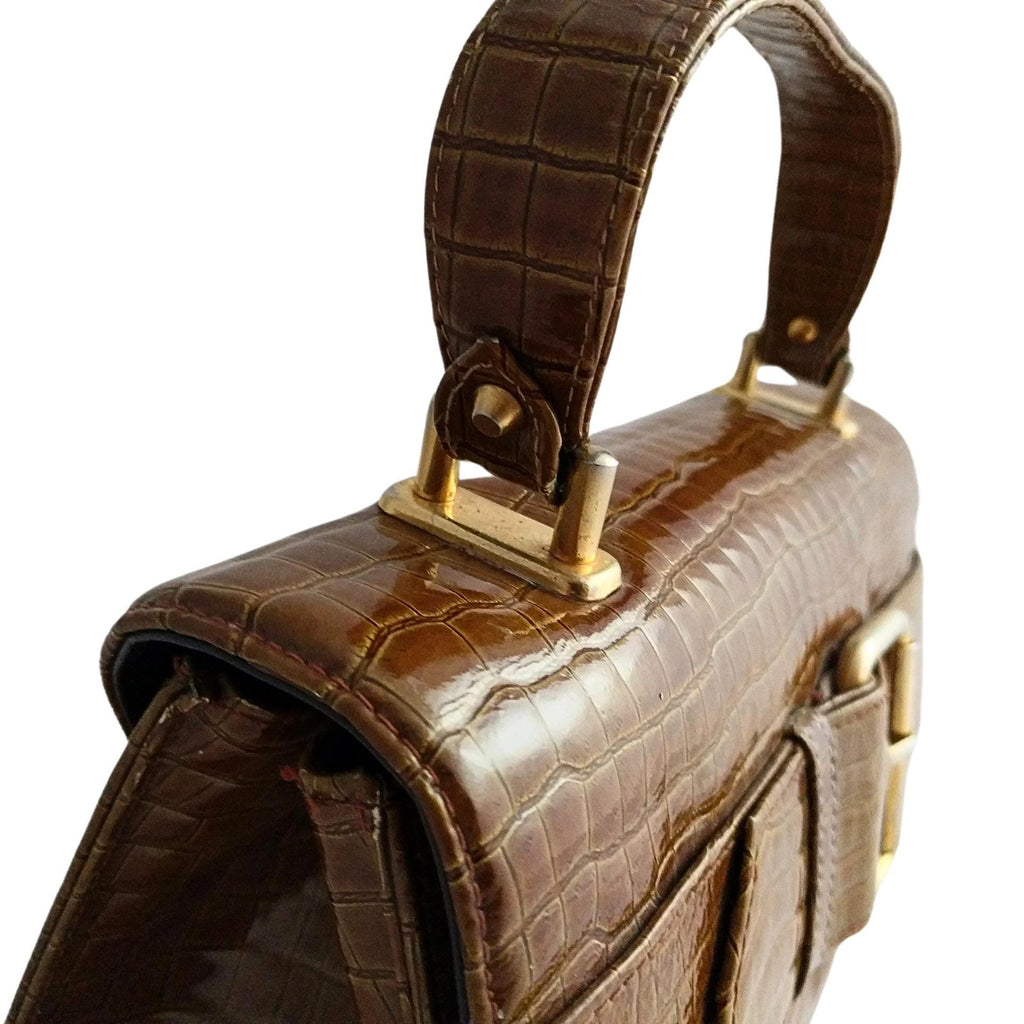Vintage Coret Faux Croc Top Handle Bag – Rare 1950s/60s Purse, Made in Canada, Pristine Condition