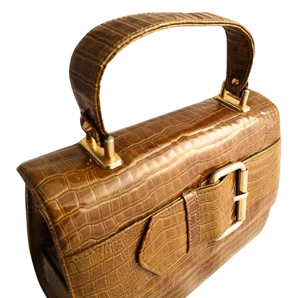 Vintage Coret Faux Croc Top Handle Bag – Rare 1950s/60s Purse, Made in Canada, Pristine Condition
