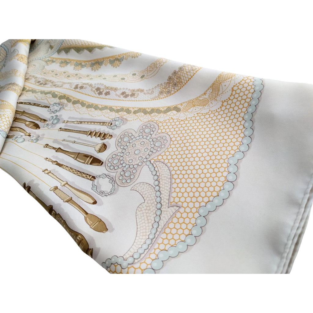 Hermès Scarf – "Doigts de Fée" by Caty Latham, 2000 Collectible Silk Scarf, Tribute to Lace-Making Art, 89cm Square, Made in France