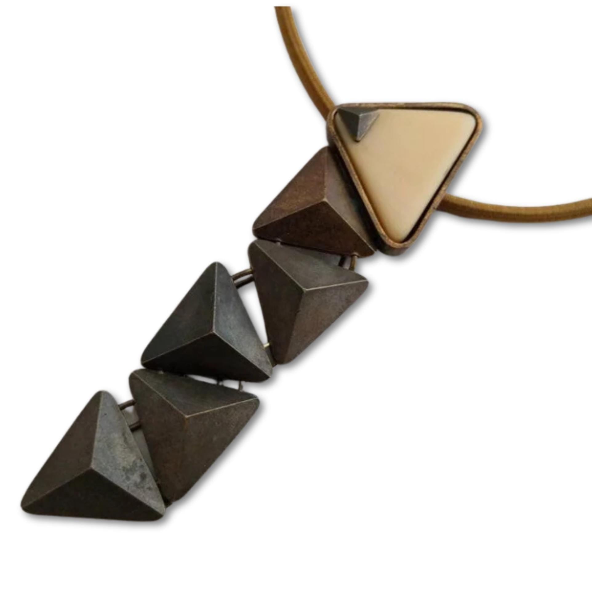 Vintage La Tribu Rigaux couture necklace with geometric pendant, signed, toggle clasp