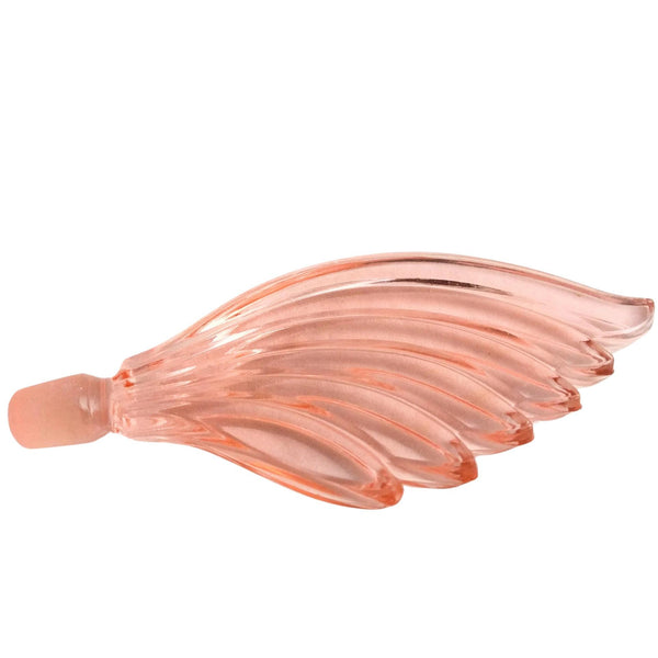 Vintage 1960s pink glass perfume bottle with feather-style stopper, 7-inch - Mid-century glass perfume bottle