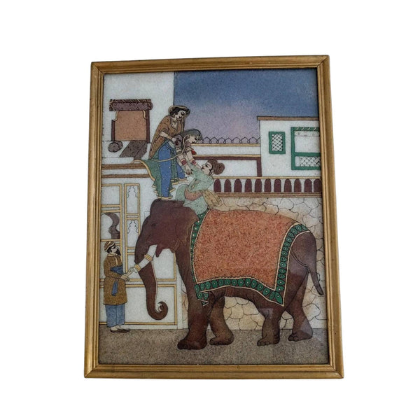 Handmade gemstone painting from Rajasthan, India, framed art, 9.5 x 12.5 inches - Semi-precious stone artwork - Indian gemstone painting