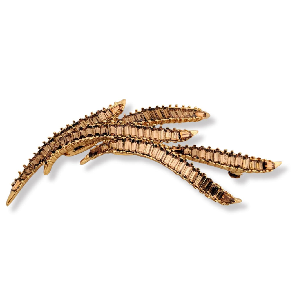 Signed Boucher brooch, vintage gold-tone with brown baguette crystals - Marcel Boucher Art Deco brooch