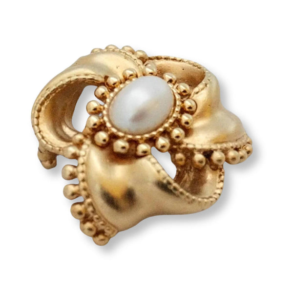 DKNY Brooch - Beautiful Golden Flower Designer Pin with Faux Pearl - Unique Runway Jewelry Gift for Women