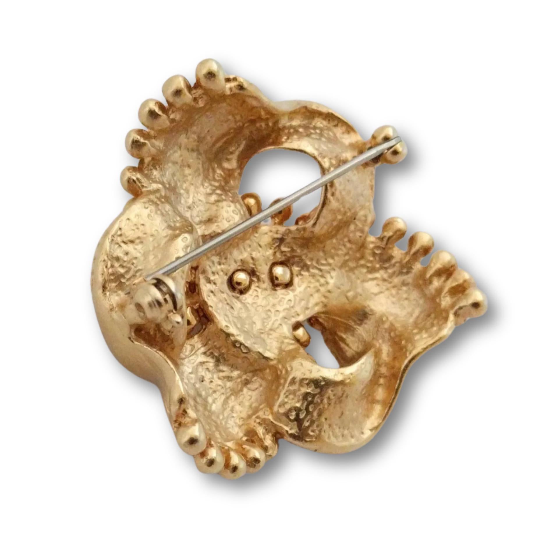 Rare DKNY vintage jewelry, 3-inch gold and pearl brooch, sophisticated statement pin