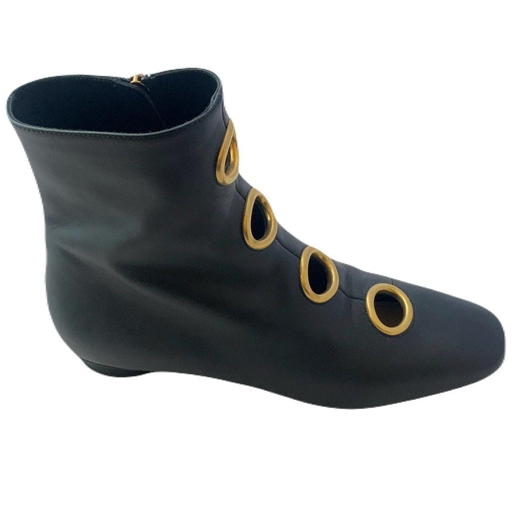 Designer Valentino ankle boots with concealed zipper and gold accents