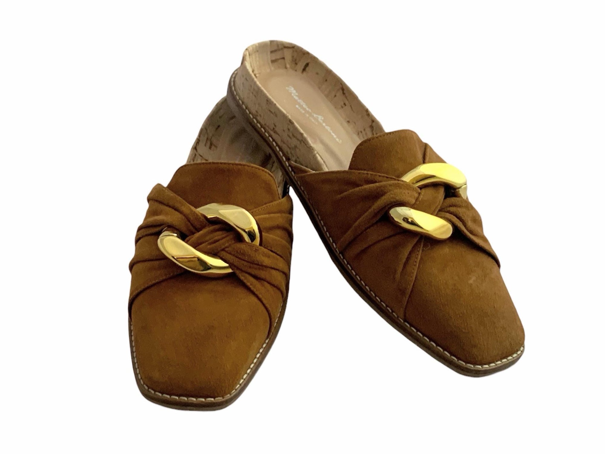 Italian designer Matteo Bertoni mules, elegant brown suede shoes