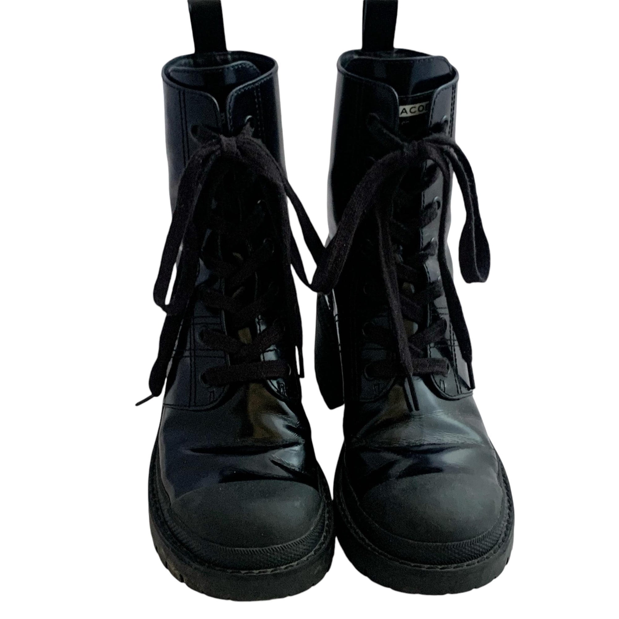 Stylish black leather combat boots, gently used, Marc Jacobs Bristol style