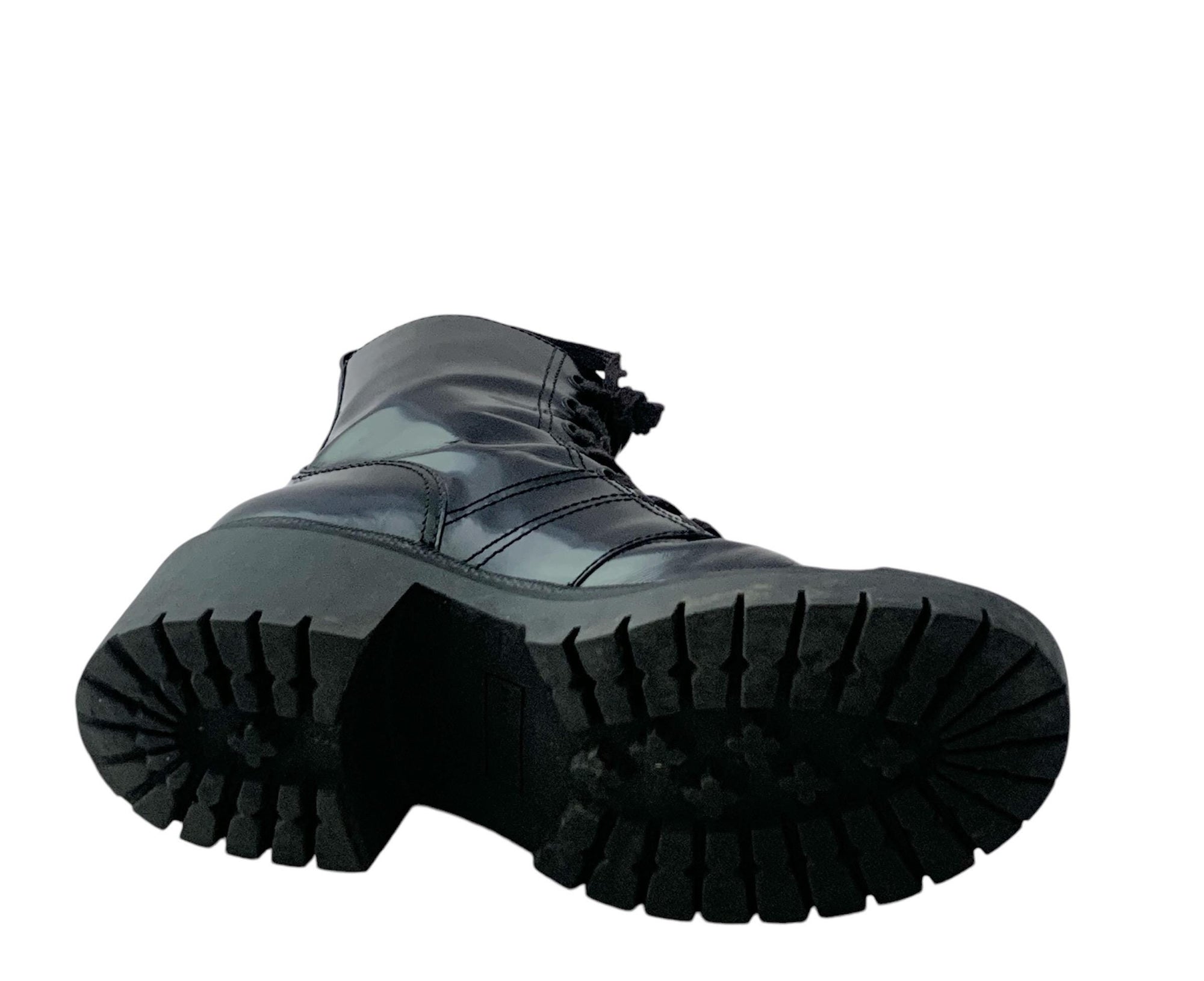 Designer leather platform boots with rubber sole and cap toe