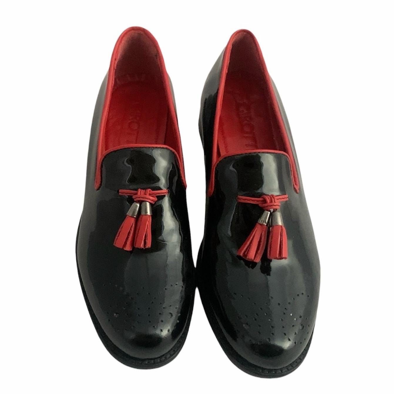 Girotti black and red patent leather loafers, handmade in Italy, size 39