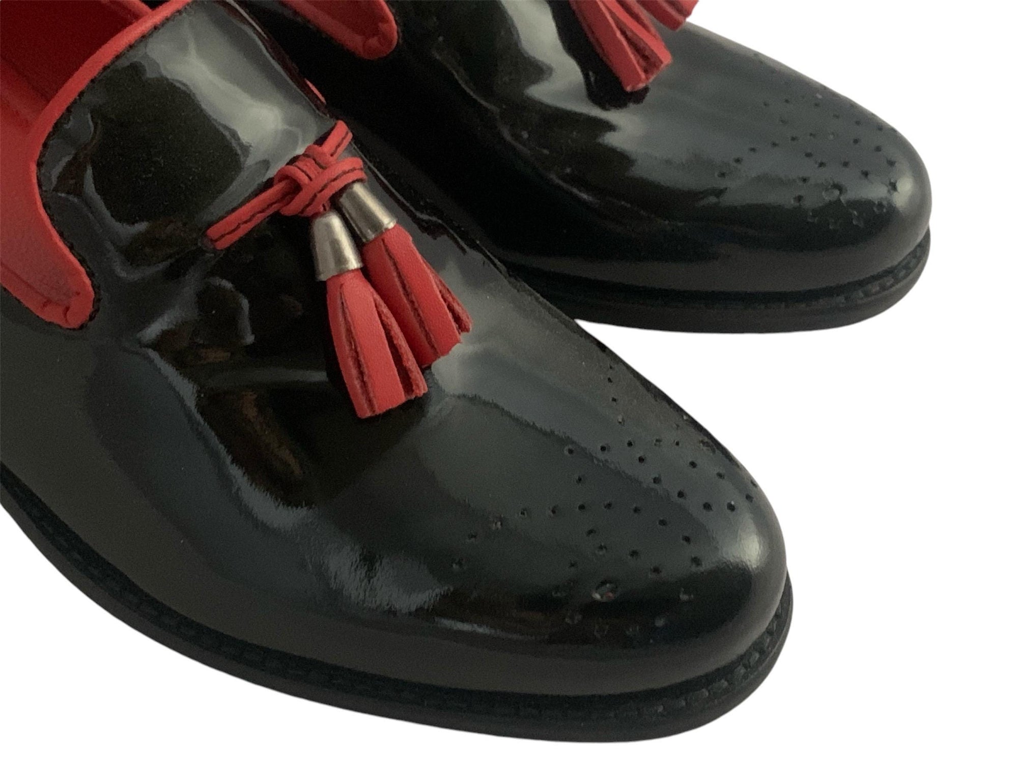 Handmade Girotti loafers, high-quality black and red patent leather shoes