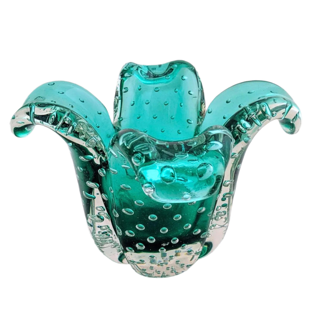 Handcrafted Murano glass vase with Bullicante technique, perfect for home decor